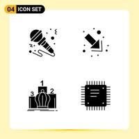 Universal Icon Symbols Group of 4 Modern Solid Glyphs of microphone king music down monarchy Editable Vector Design Elements