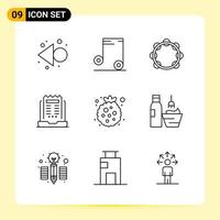 9 Creative Icons for Modern website design and responsive mobile apps 9 Outline Symbols Signs on White Background 9 Icon Pack Creative Black Icon vector background