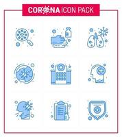 Corona virus 2019 and 2020 epidemic 9 Blue icon pack such as covid virus soap worldwide infedted viral coronavirus 2019nov disease Vector Design Elements