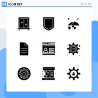 Group of 9 Solid Glyphs Signs and Symbols for design user mountain interface data Editable Vector Design Elements