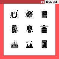 Modern Set of 9 Solid Glyphs Pictograph of balloon map pin creative phone map Editable Vector Design Elements