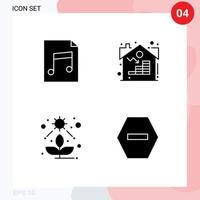 grupo de 4 signos y símbolos de glifos sólidos para elementos de diseño de vectores editables de prohibición de activos de planta de audio