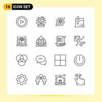 Set of 16 Modern UI Icons Symbols Signs for science degree premium computer download Editable Vector Design Elements