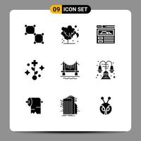 conjunto de 9 iconos modernos de la interfaz de usuario signos de símbolos para decorar el sitio de la ciudad construyendo elementos de diseño vectorial editables del árbol vector