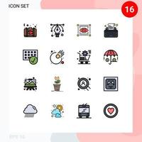 Modern Set of 16 Flat Color Filled Lines Pictograph of connected writer visual typewriter keys Editable Creative Vector Design Elements