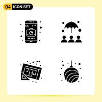 4 Creative Icons for Modern website design and responsive mobile apps 4 Glyph Symbols Signs on White Background 4 Icon Pack Creative Black Icon vector background