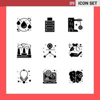 9 Icon Pack Solid Style Glyph Symbols on White Background Simple Signs for general designing Creative Black Icon vector background