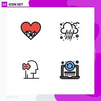 Mobile Interface Filledline Flat Color Set of 4 Pictograms of heart solution chocolate rain laptop Editable Vector Design Elements