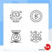 Modern Pack of 4 Icons Line Outline Symbols isolated on White Backgound for Website designing Creative Black Icon vector background