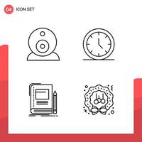 Pack of 4 Universal Outline Icons for Print Media on White Background Creative Black Icon vector background