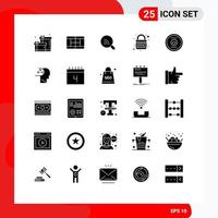 Group of 25 Modern Solid Glyphs Set for power electricity signal computing planet Editable Vector Design Elements