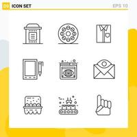 Collection of 9 Universal Line Icons Icon Set for Web and Mobile Creative Black Icon vector background