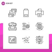 Outline Icon set Pack of 9 Line Icons isolated on White Background for responsive Website Design Print and Mobile Applications Creative Black Icon vector background