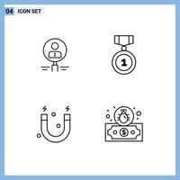 Mobile Interface Line Set of 4 Pictograms of find badges human resource position Editable Vector Design Elements
