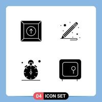 Group of 4 Solid Glyphs Signs and Symbols for box time pencil stop box Editable Vector Design Elements