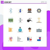 Pack of 16 Modern Flat Colors Signs and Symbols for Web Print Media such as gear cog architecture property government Editable Pack of Creative Vector Design Elements