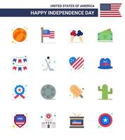 Happy Independence Day Pack of 16 Flats Signs and Symbols for buntings usa icecream amearican dollar Editable USA Day Vector Design Elements