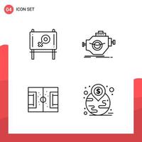 Pack of 4 Universal Outline Icons for Print Media on White Background. vector