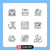 9 Line Black Icon Pack Outline Symbols for Mobile Apps isolated on white background. 9 Icons Set. vector