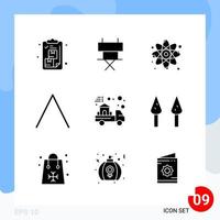 Modern Pack of 9 Icons. Solid Glyph Symbols isolated on White Backgound for Website designing vector