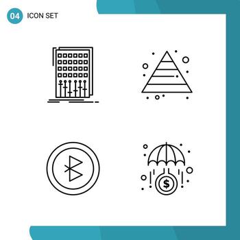 Vector Pack of 4 Outline Symbols. Line Style Icon Set on White Background for Web and Mobile.