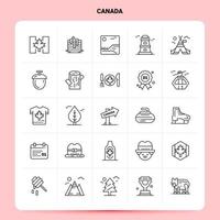 esquema 25 conjunto de iconos de Canadá. conjunto de iconos negros de diseño de estilo de línea vectorial. paquete de pictogramas lineales. ilustración vectorial de diseño de ideas de negocios web y móviles. vector