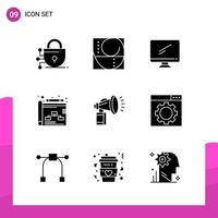 Glyph Icon set. Pack of 9 Solid Icons isolated on White Background for responsive Website Design Print and Mobile Applications. vector