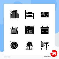 Modern Pack of 9 Icons. Solid Glyph Symbols isolated on White Backgound for Website designing vector