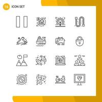 Group of 16 Modern Outlines Set for ship mountain construction landscape nature Editable Vector Design Elements