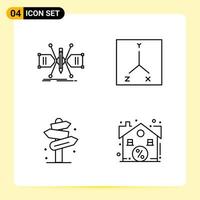 4 Creative Icons for Modern website design and responsive mobile apps 4 Outline Symbols Signs on White Background 4 Icon Pack Creative Black Icon vector background