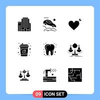 Pack of 9 creative Solid Glyphs of balanced dentist heart dental cup Editable Vector Design Elements