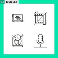 Pack of 4 Line Style Icon Set Outline Symbols for print Creative Signs Isolated on White Background 4 Icon Set Creative Black Icon vector background