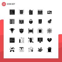 25 User Interface Solid Glyph Pack of modern Signs and Symbols of card star drink sign five Editable Vector Design Elements