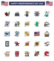 Big Pack of 25 USA Happy Independence Day USA Vector Flat Filled Lines and Editable Symbols of cola drink badge glass party decoration Editable USA Day Vector Design Elements