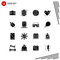 colección de 16 iconos vectoriales en estilo sólido símbolos de glifo perfecto de píxeles para web y signos de iconos sólidos móviles sobre fondo blanco 16 iconos fondo de vector de icono negro creativo