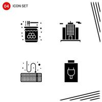 Collection of 4 Vector Icons in solid style Pixle Perfect Glyph Symbols for Web and Mobile Solid Icon Signs on White Background 4 Icons Creative Black Icon vector background