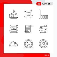 Creative Set of 9 Universal Outline Icons isolated on White Background Creative Black Icon vector background