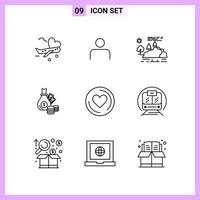 9 Icons in Line Style Outline Symbols on White Background Creative Vector Signs for Web mobile and Print Creative Black Icon vector background