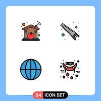 Pack of 4 creative Filledline Flat Colors of automation globe wifi tools halloween Editable Vector Design Elements