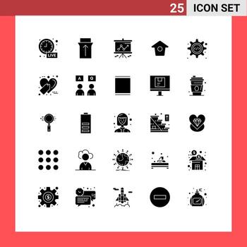 Set of 25 Vector Solid Glyphs on Grid for gear programming interface graph html tweet Editable Vector Design Elements