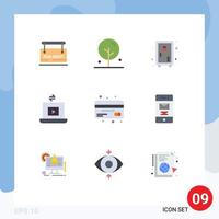 Set of 9 Modern UI Icons Symbols Signs for credit play locker share laptop Editable Vector Design Elements