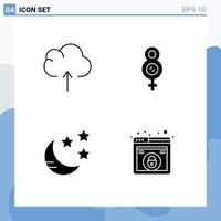 4 Universal Solid Glyph Signs Symbols of cloud design eight crescent web Editable Vector Design Elements