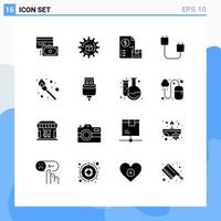 Modern Set of 16 Solid Glyphs and symbols such as hardware devices cash cord payment Editable Vector Design Elements