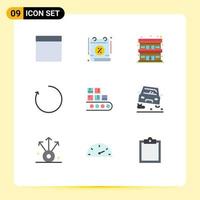 9 User Interface Flat Color Pack of modern Signs and Symbols of product line accommodation business clockwise Editable Vector Design Elements