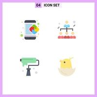 Pack of 4 Modern Flat Icons Signs and Symbols for Web Print Media such as creative artistic mobile network creative Editable Vector Design Elements