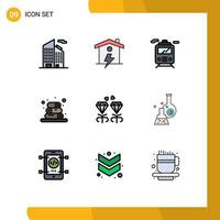 9 User Interface Filledline Flat Color Pack of modern Signs and Symbols of beaker present transport jewel wellness Editable Vector Design Elements