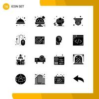 16 conjunto de iconos de estilo sólido paquete de iconos símbolos de glifo aislados en fondo blanco para el diseño de sitios web receptivos fondo de vector de icono negro creativo