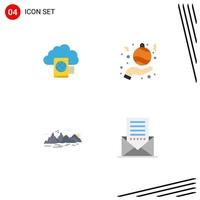 4 User Interface Flat Icon Pack of modern Signs and Symbols of cloud hill upload holidays nature Editable Vector Design Elements