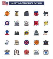 4th July USA Happy Independence Day Icon Symbols Group of 25 Modern Flat Filled Lines of army gun building security shield Editable USA Day Vector Design Elements