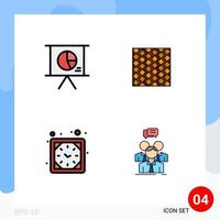 Mobile Interface Filledline Flat Color Set of 4 Pictograms of business tiles slide slab clock Editable Vector Design Elements